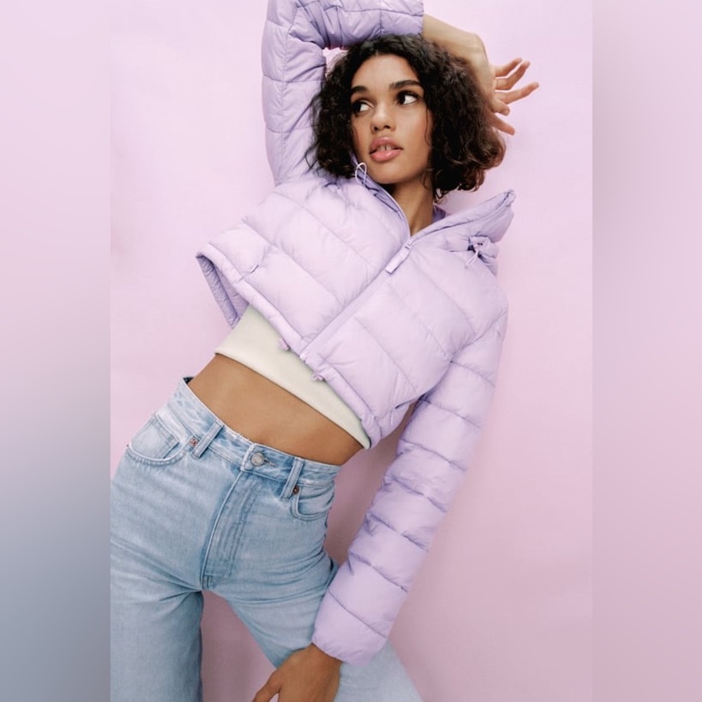 Zara NWOT Lavender Cropped Puffer Jacket